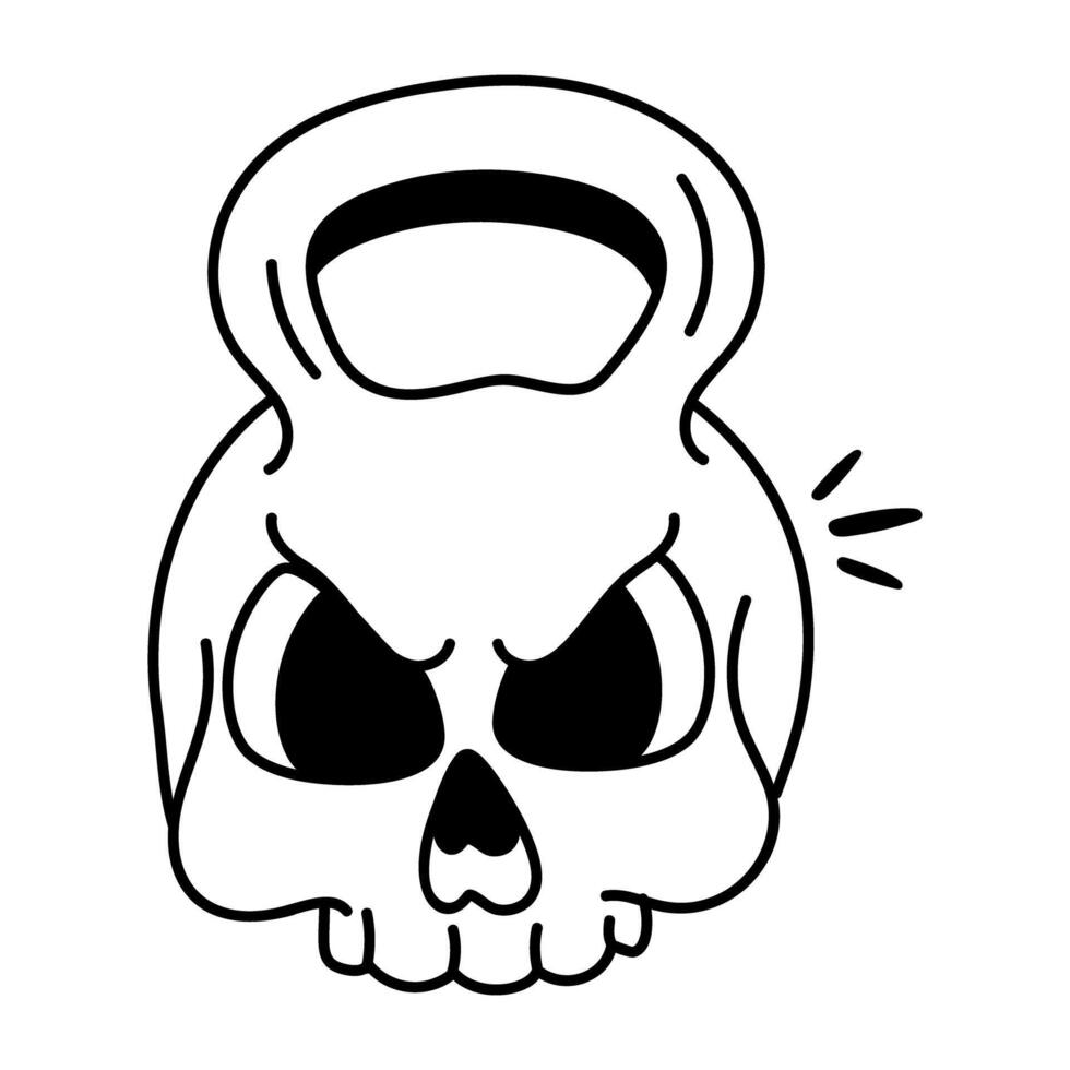 Hand drawn icon of skull kettlebell vector