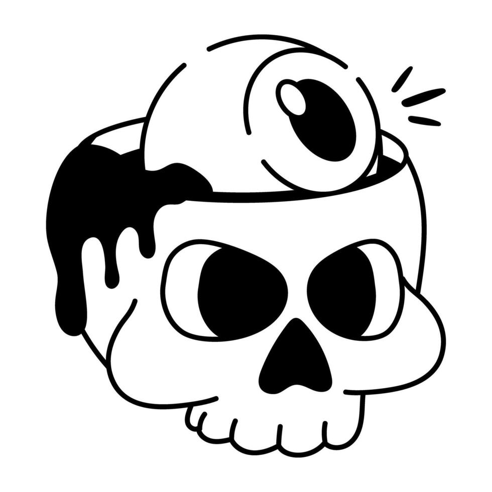 Halloween skill with eyeball, doodle icon vector