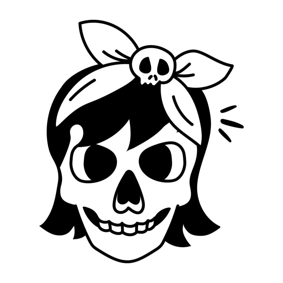 Dead girl with bow headband, doodle icon vector