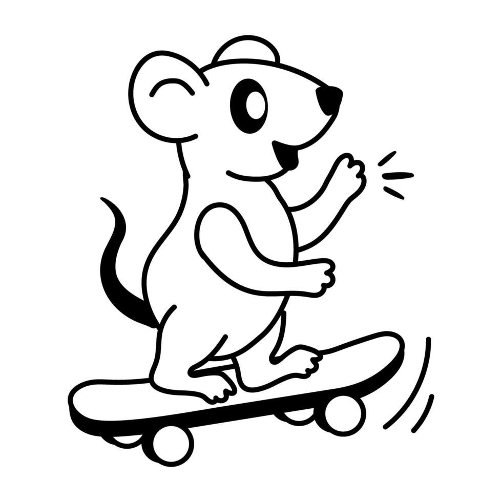 Hand drawn icon of rat skateboarding vector