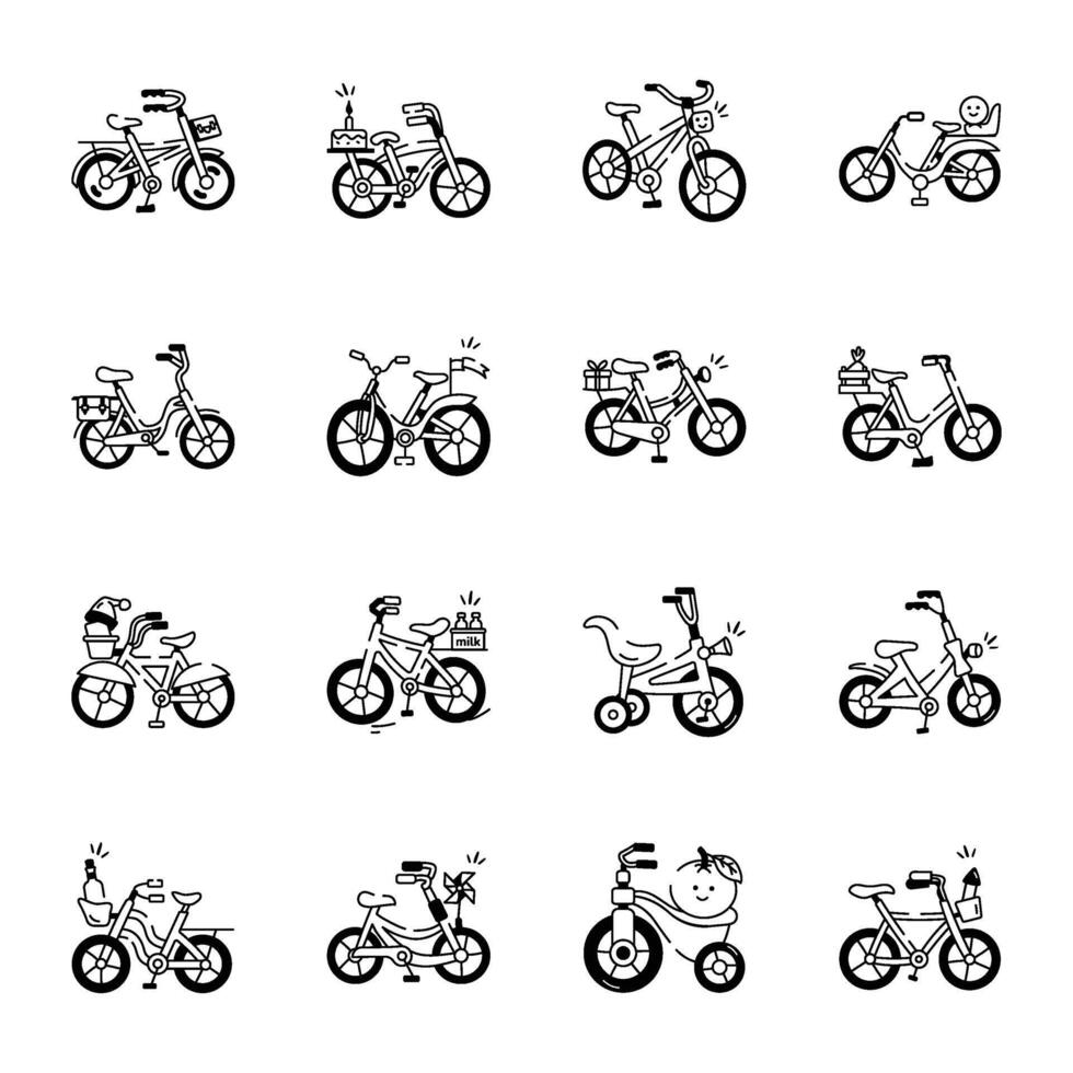 Latest Pack Cycle Drawing Style Icons vector