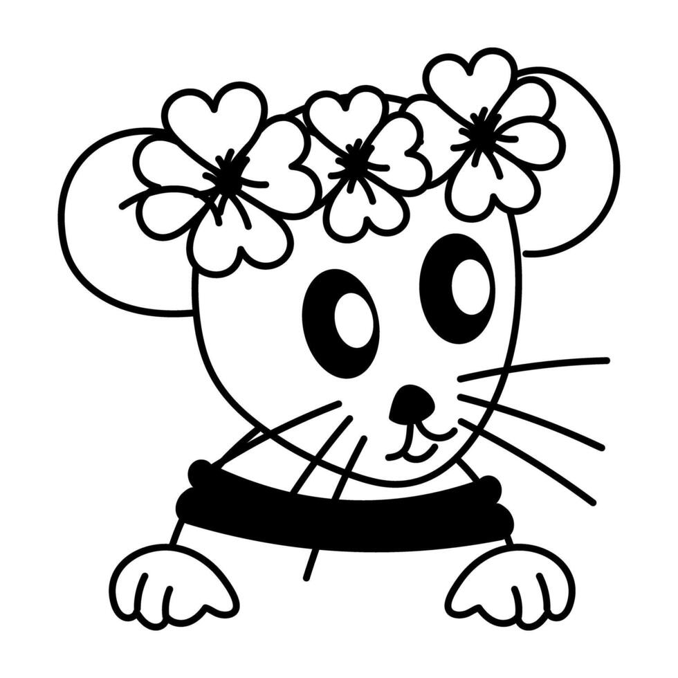 Rat wearing a floral headband, doodle icon vector