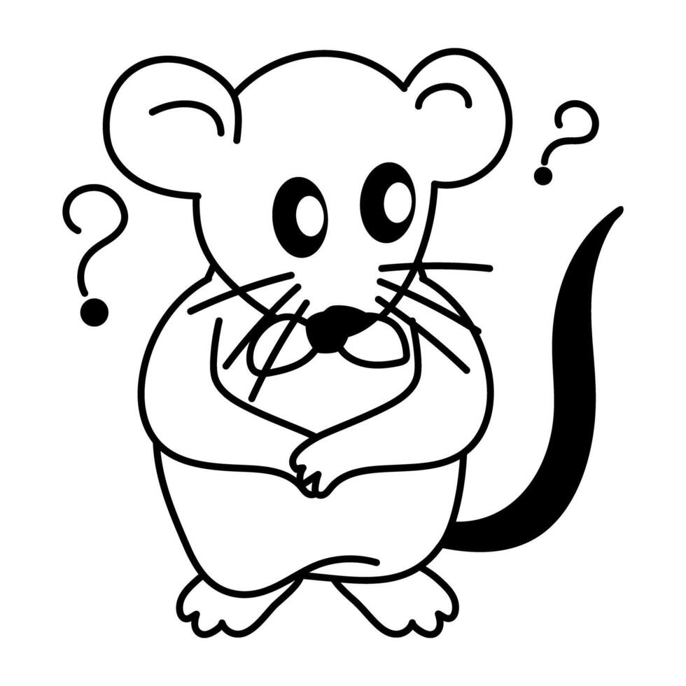 Cartoon style doodle icon of confused rat vector