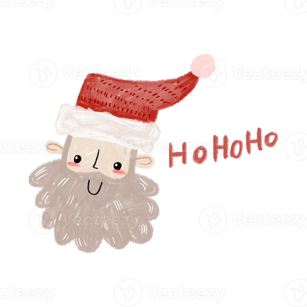 Winter postcard. Santa Claus in a red hat in a pencil drawn style. Happy New Year and Merry Christmas. Children's illustration on an isolated background png