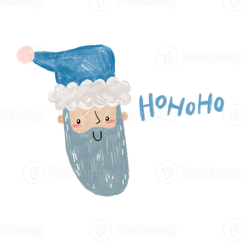 Santa Claus in blue hat in pencil drawn style. Happy New Year and Merry Christmas. Children's illustration on isolated background png