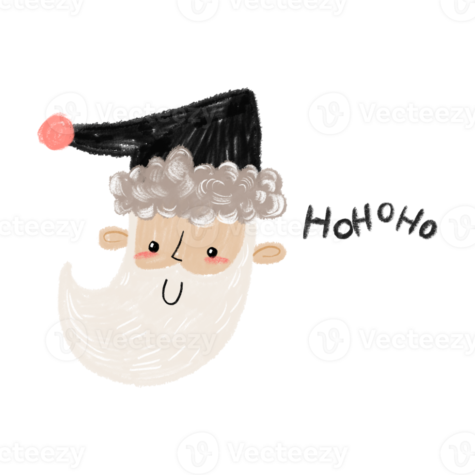 Santa Claus in black hat in pencil drawn style. Happy New Year. Children's illustration on isolated background png