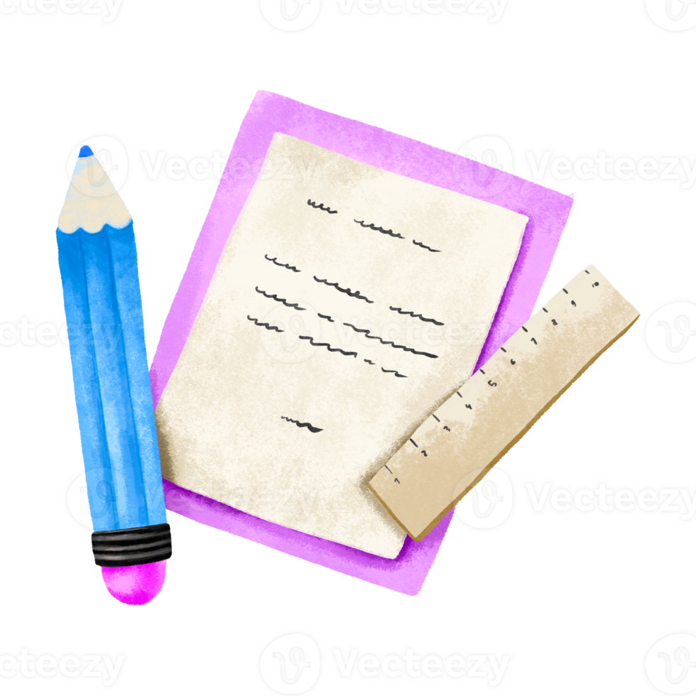 Schooling. Folder with papers, ruler and pencil. Back to school. Hand drawn illustration on isolated background png