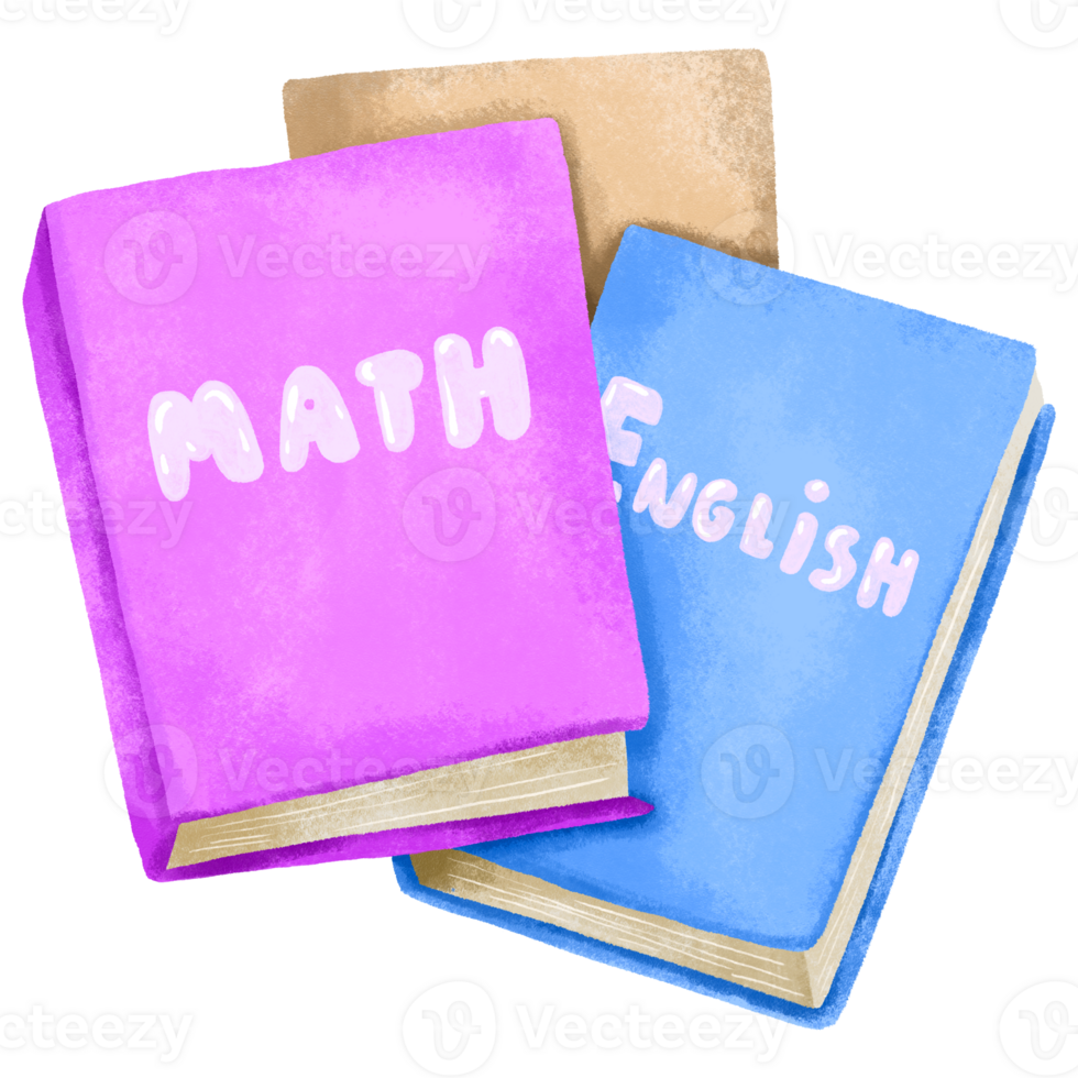 Stack of school books and textbooks. Back to school. Hand drawn illustration on isolated background png