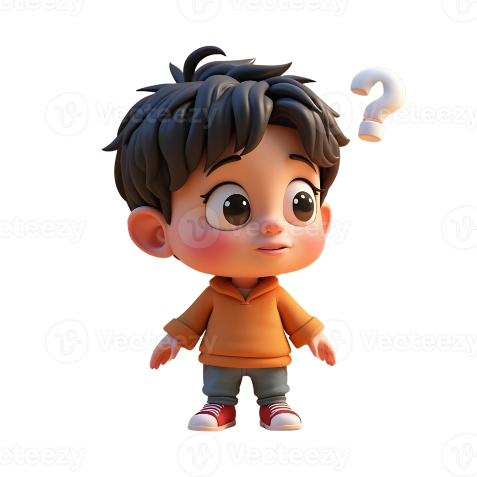 A cartoon boy with a question mark on his head png