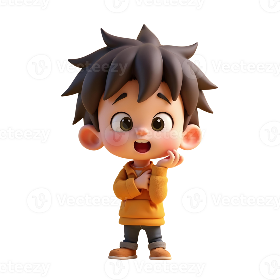 A cartoon boy with brown hair and an orange shirt png