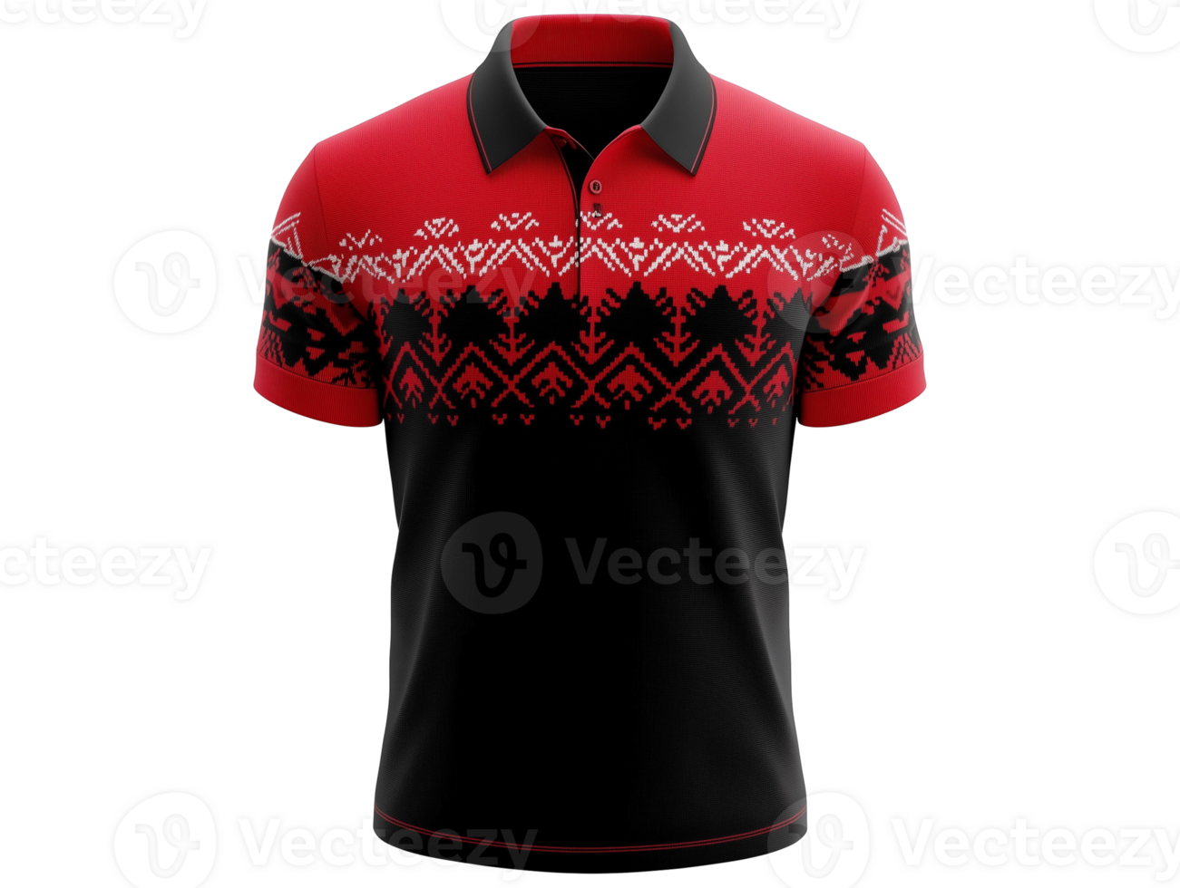 A red and black polo shirt with an abstract design png