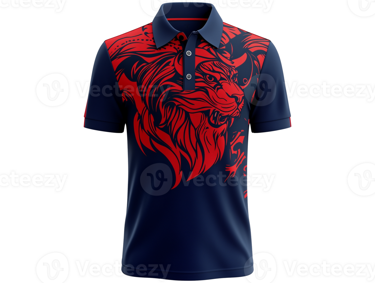 The tiger polo shirt is designed with red and blue stripes png