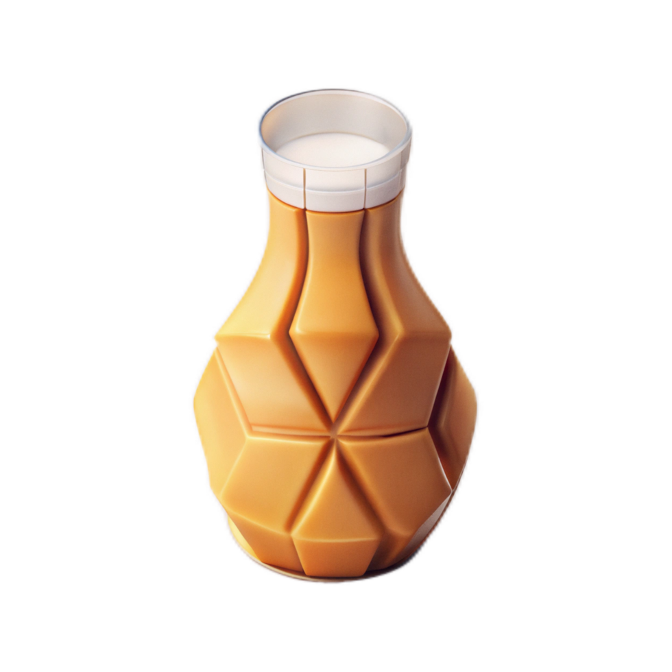 Geometric bottle design with honeycomb-inspired texture and realistic rendering of a bottle with cap. png