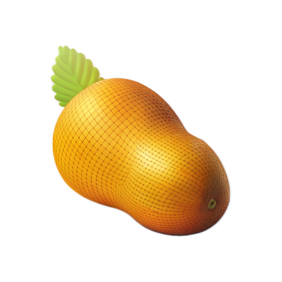 Creative pear-like fruit illustration with net texture and leaf detail on transparent background png