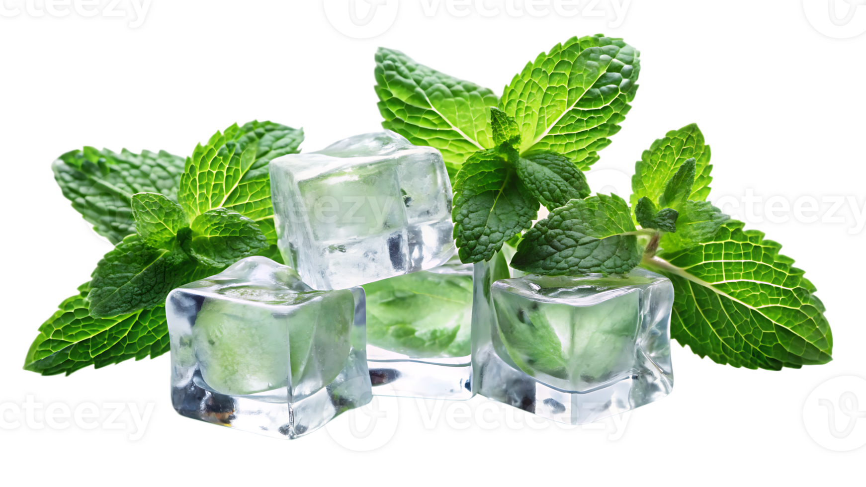 mint and white ice cubes isolated on transparent background png