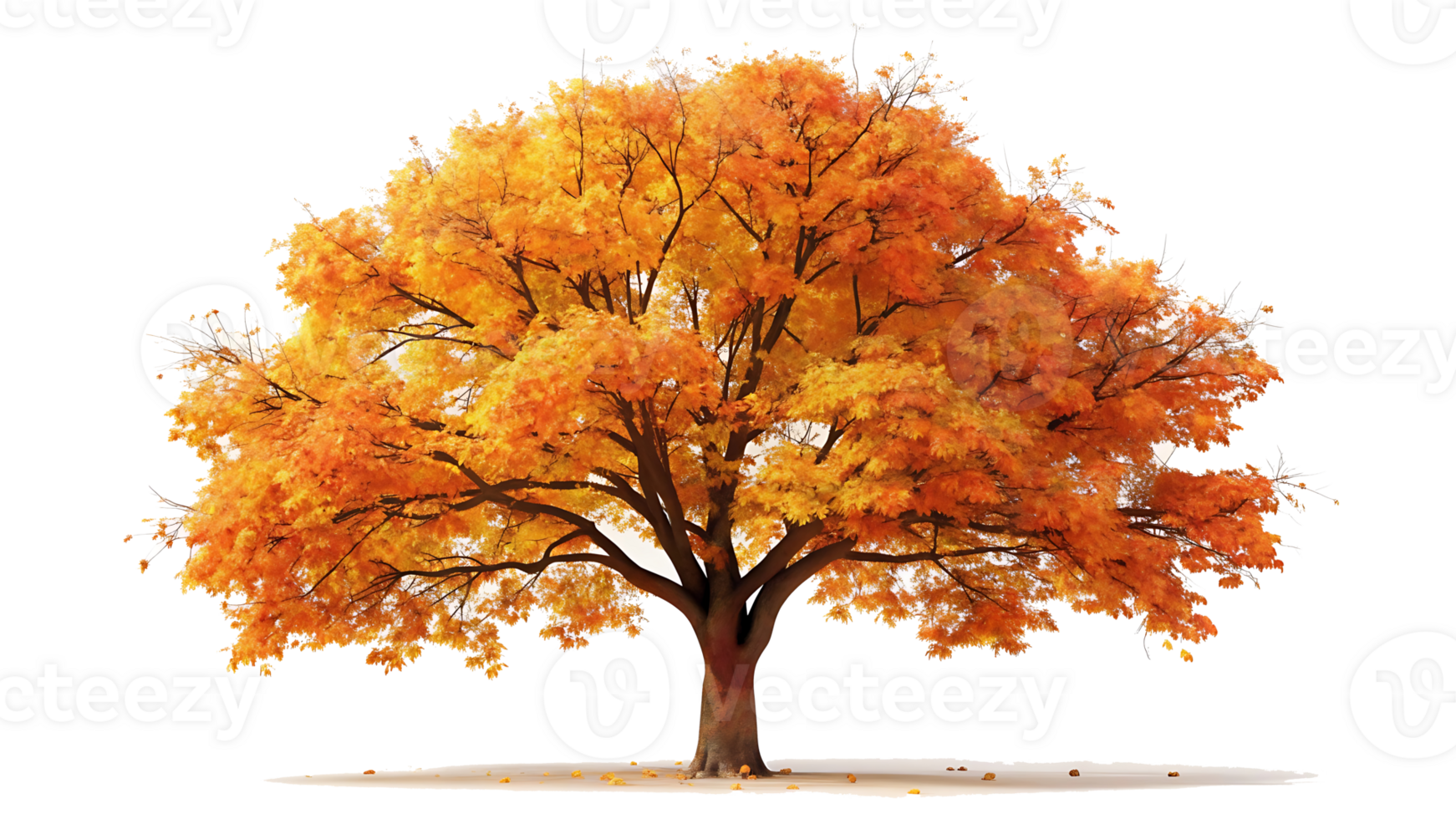 Autumn tree and leaf on transparent background png