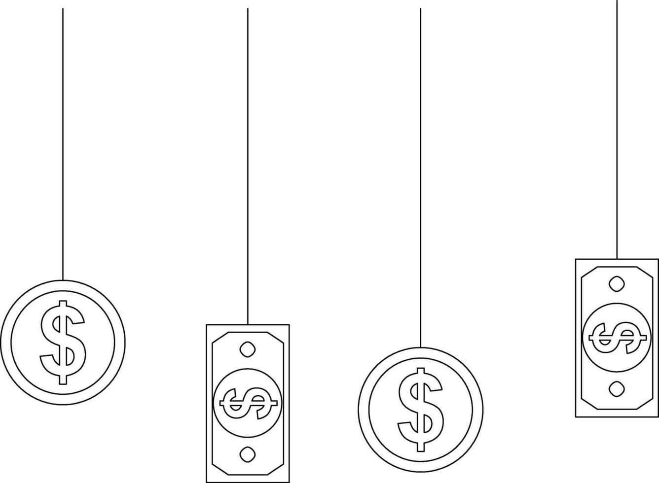 Decorative hanger for dollar coins and US dollar banknotes, line icon vector