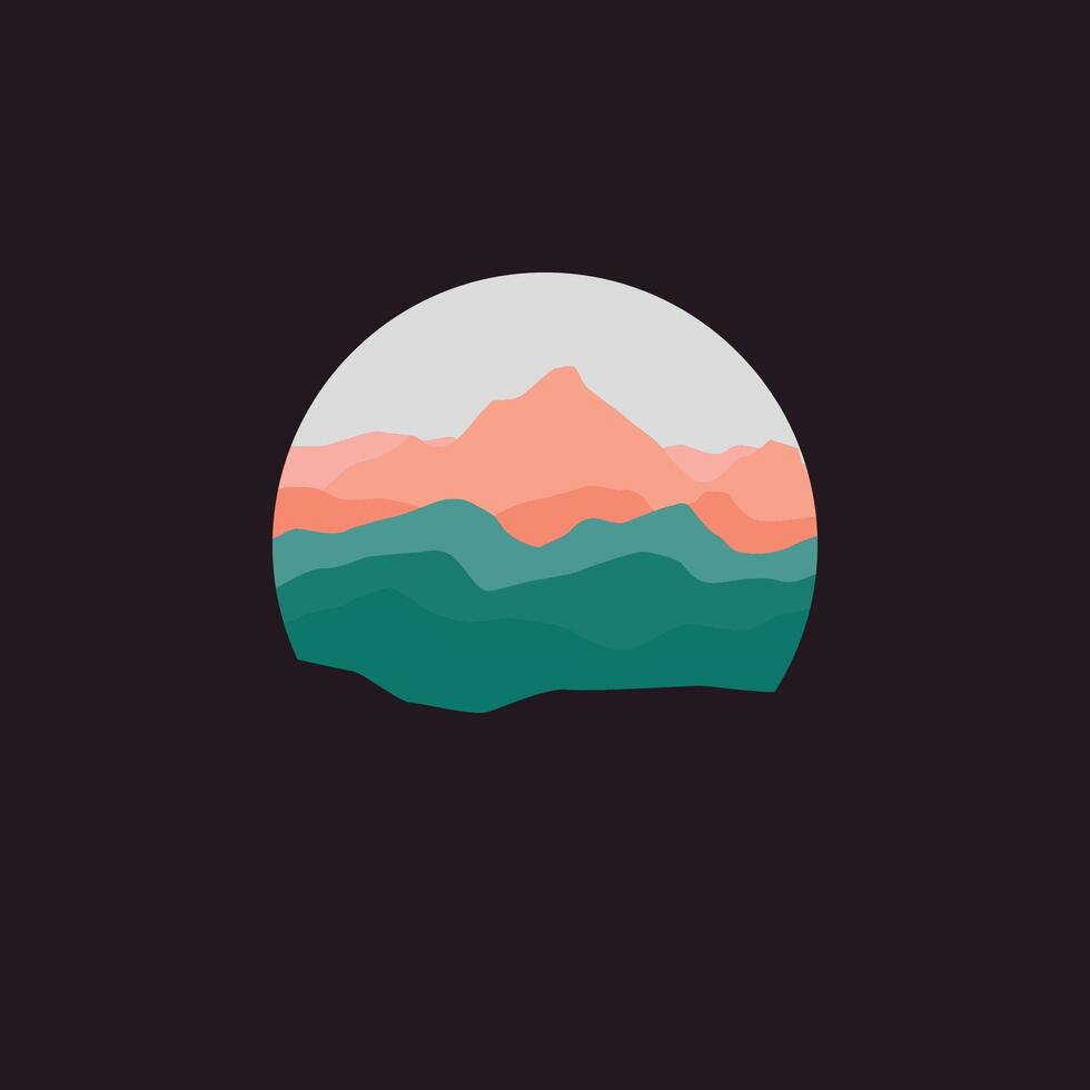 Landscape mountains panorama illustration in circle vector