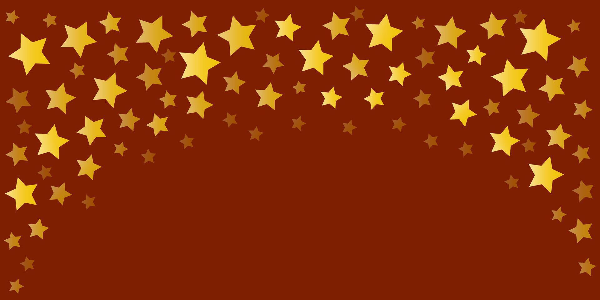 Yellow gradient stars scattered in a curved pattern on a white background. Simple illustration with place for text. Design border for greeting card, poster, banner. vector