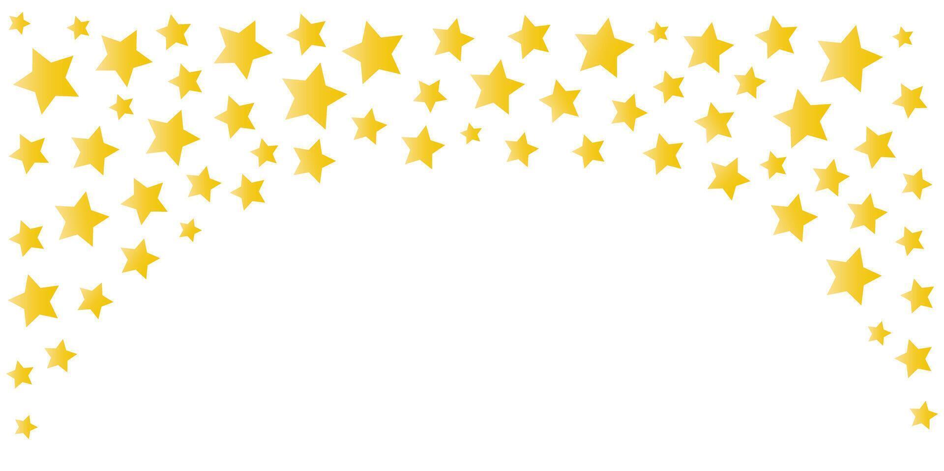 Yellow gradient stars scattered in a curved pattern on a white background. Simple illustration with place for text. Design for greeting card, poster, banner vector