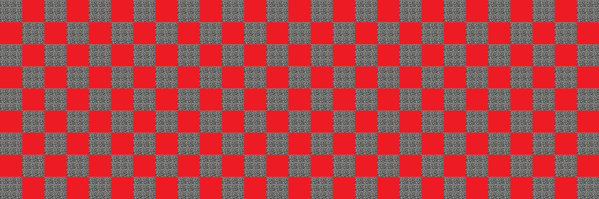 Red and black checkered pattern with alternating textured and solid squares. Seamless design for backgrounds, textiles, and digital projects. vector