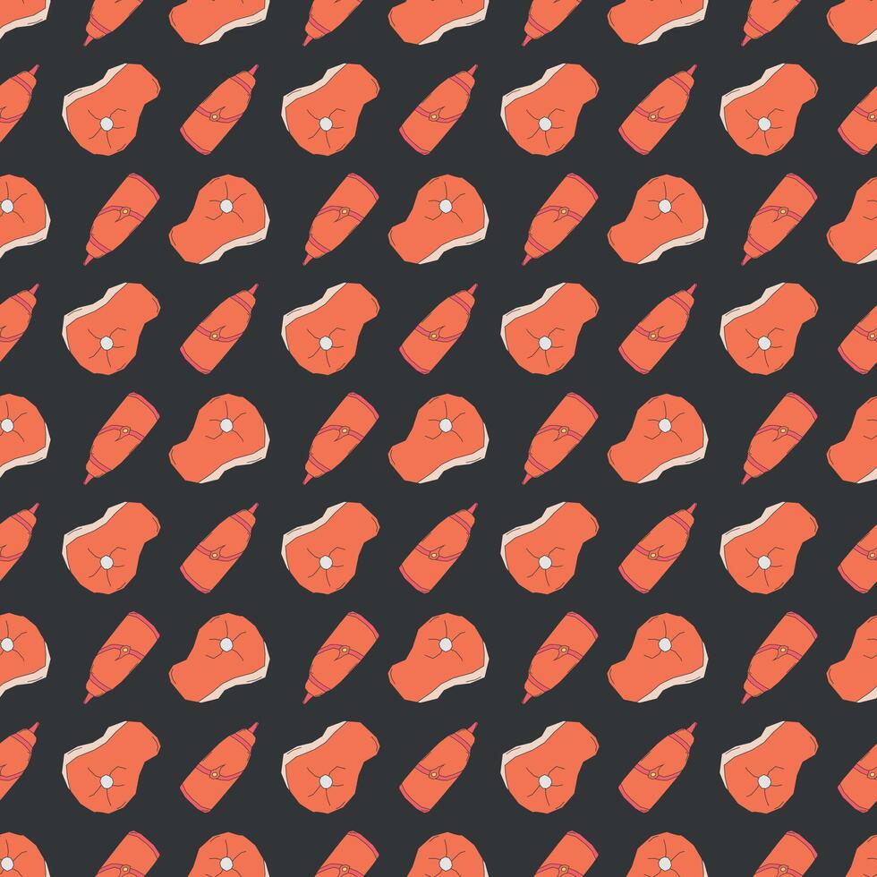 seamless steak pattern. meat background. Doodle illustration with meat products icons vector