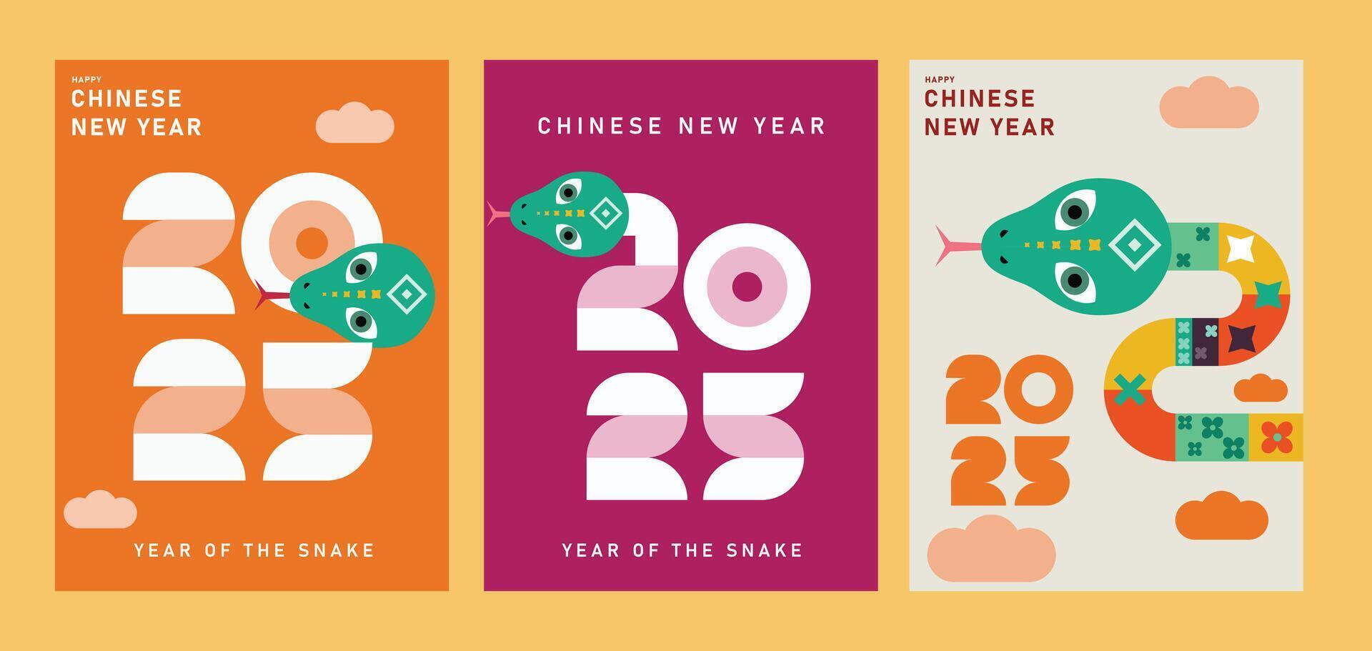 Set of 2025 Chinese new year, 2025 year of the snake template, trendy design for branding, banner, cover, card, year of snake vector