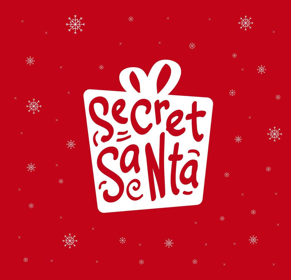 Secret Santa gift sign banner design with snowflakes on red background vector