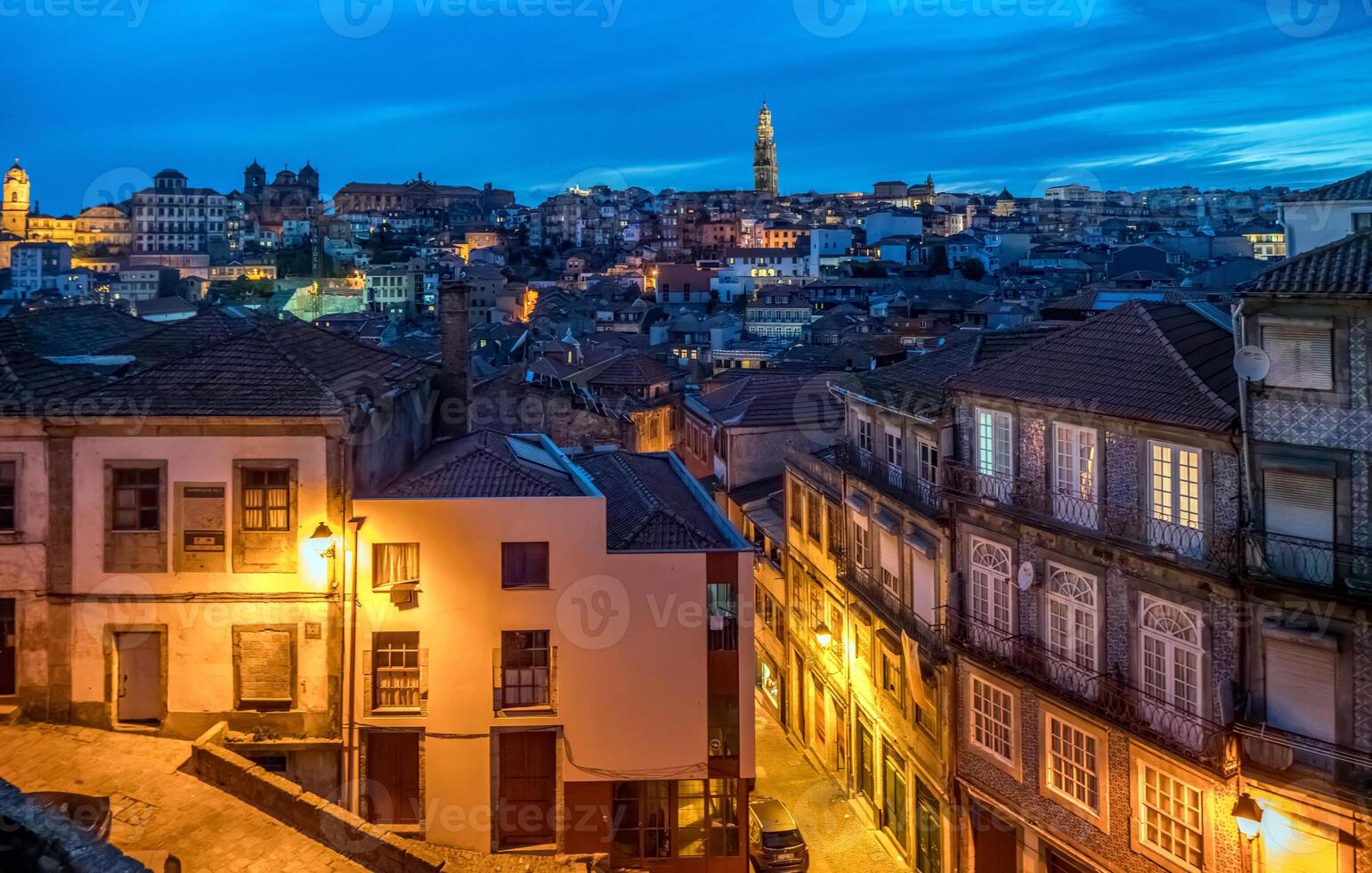 Evening Skyline of Porto with Clerigos Tower in View photo