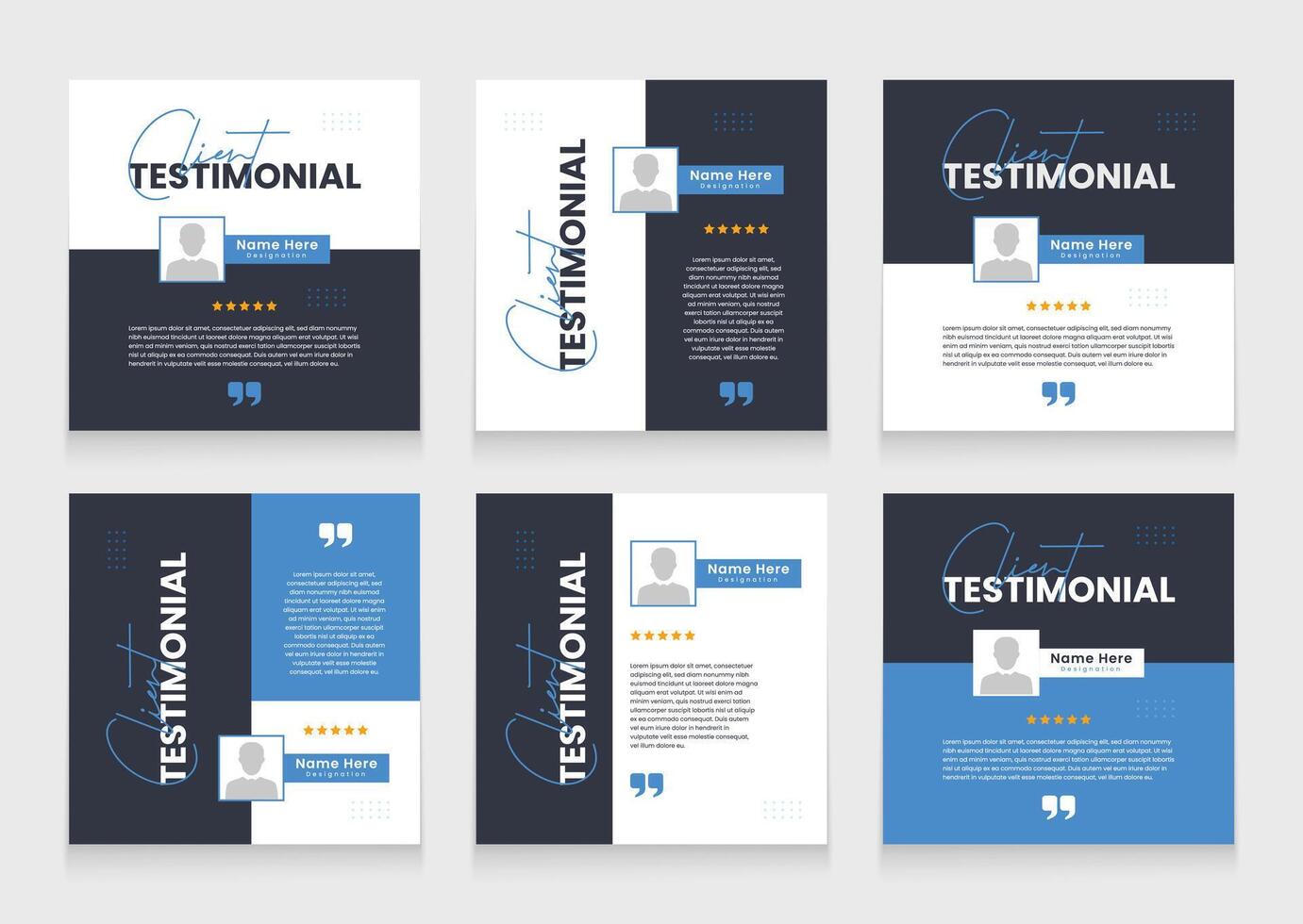 Clean and simple client testimonial banner set template. customer review social media post carousel template design. vector