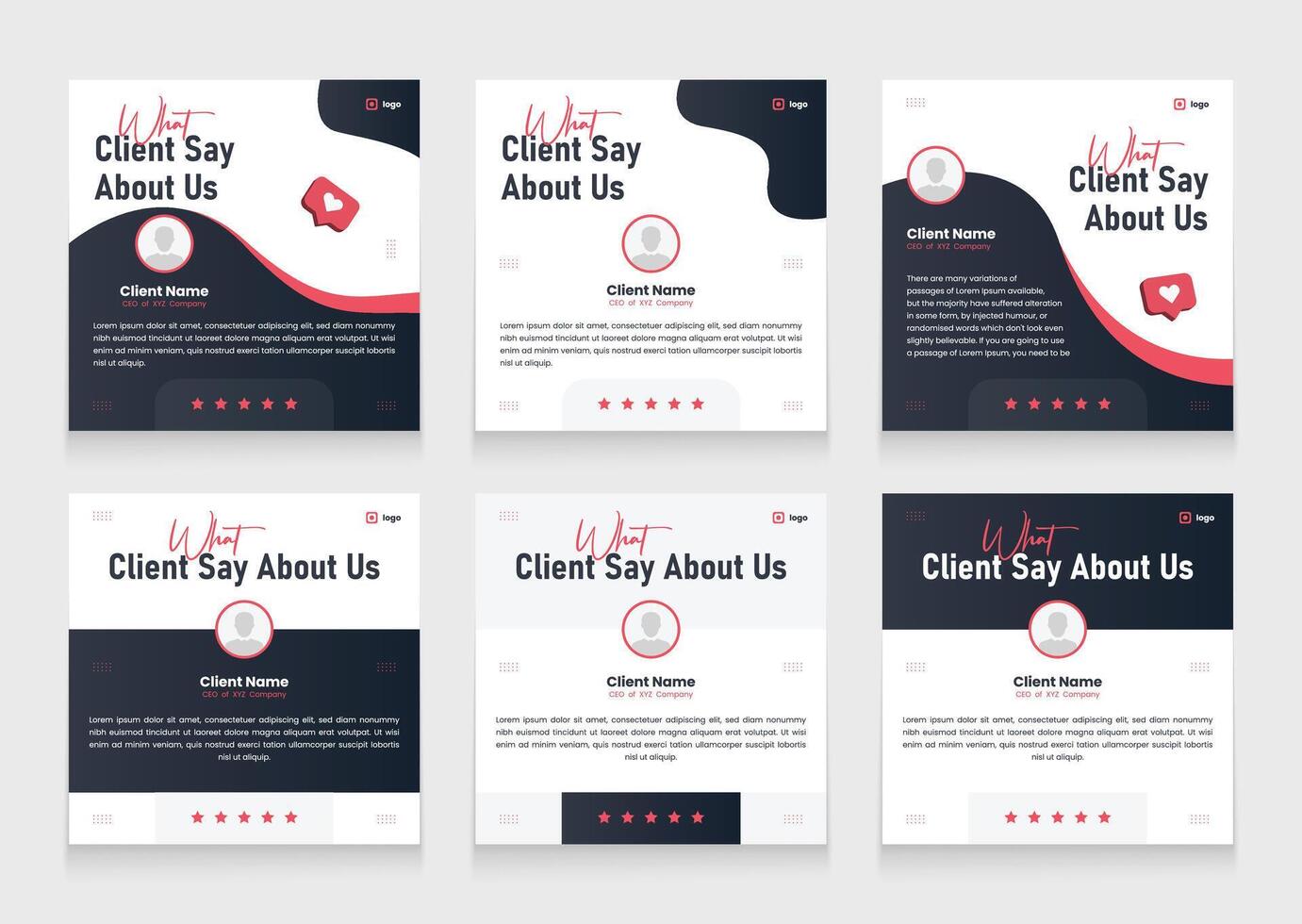 Customer feedback review social media post carousel set template, Simple client testimonials bundle vector