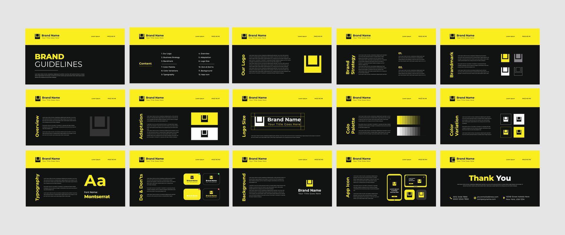 Landscape Brand Guidelines Template with 15 Pages Brand Guideline vector