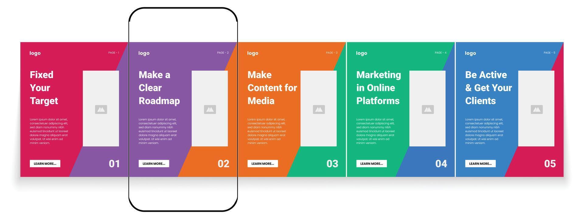 Creative marketing carousel post template set for social media post. Business carousel social media post bundle. Digital marketing banner carousel template vector