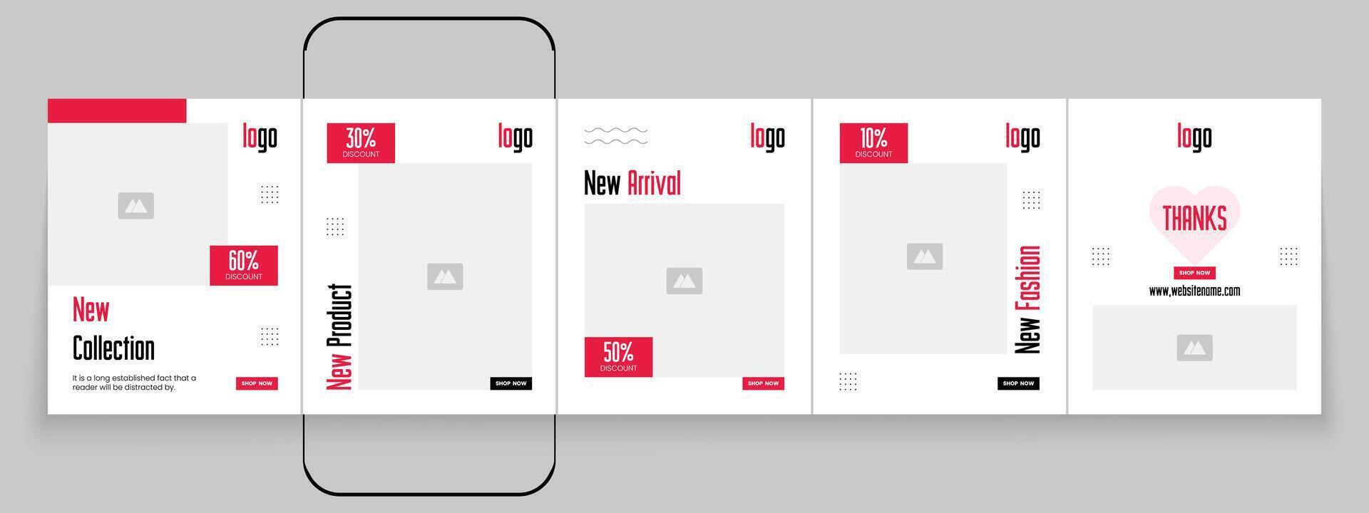 Fashion sale banner carousel template social media post or story creative design vector