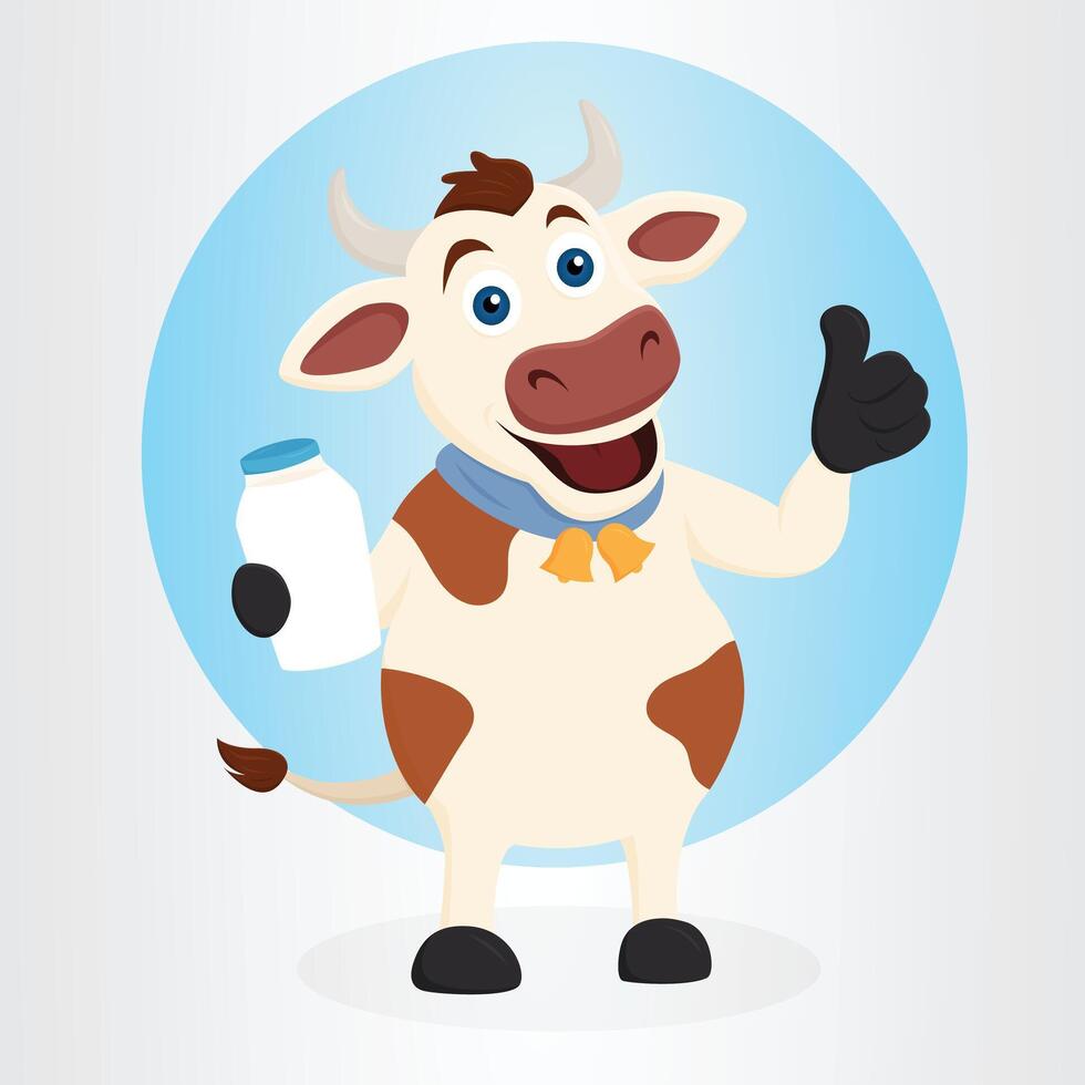 Dairy cow character showing off premium quality dairy products vector