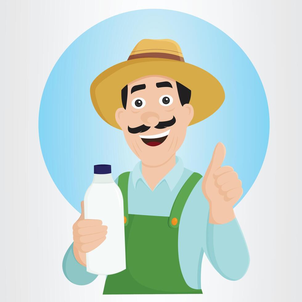 Farmer characters show off their high-quality dairy products vector