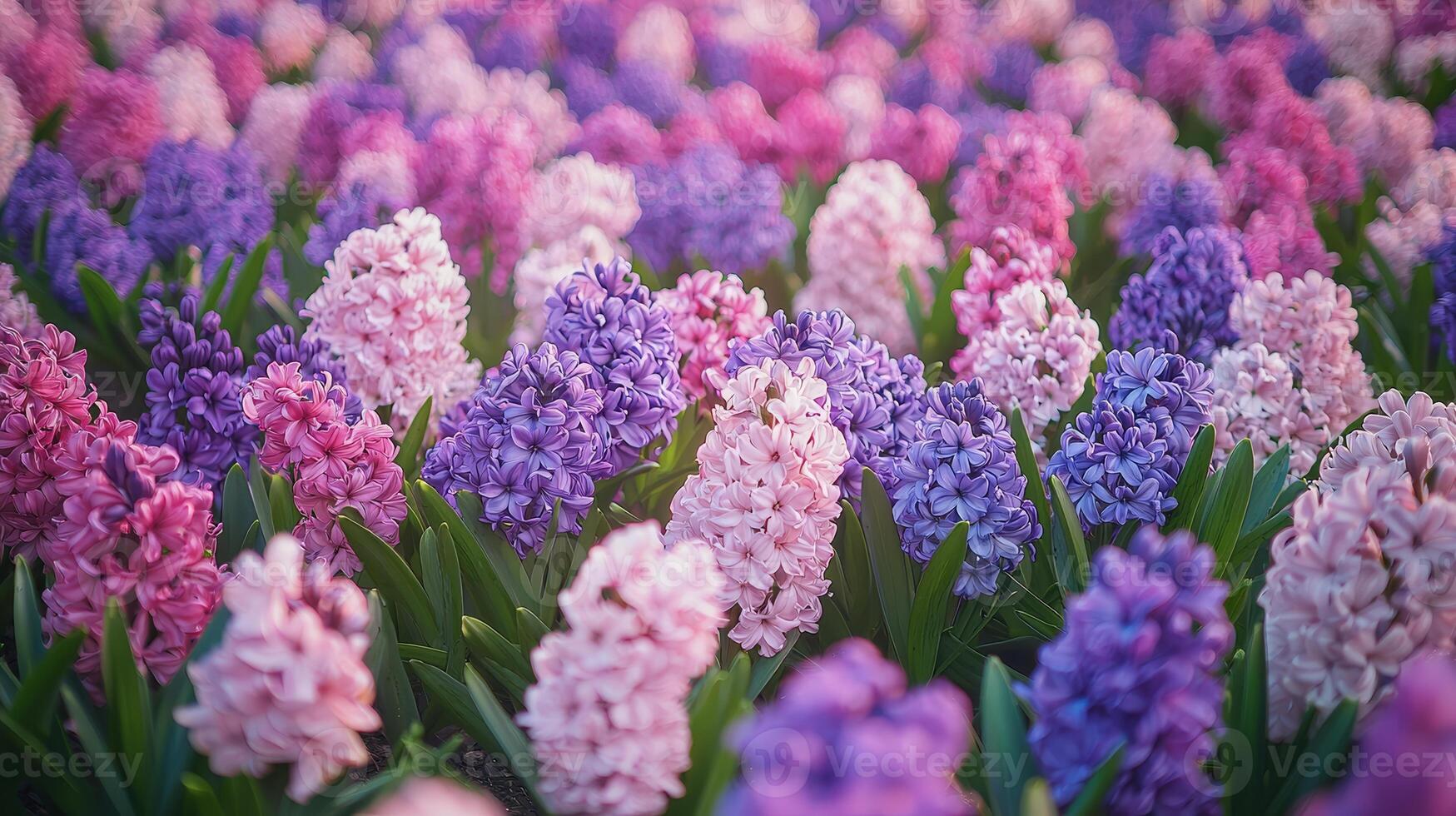 Red, purple and pink flowers are neatly arranged in the garden photo