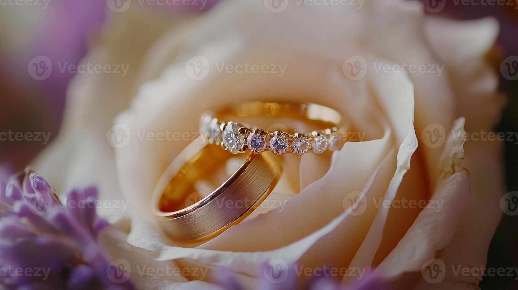 wedding ring set with beautiful white roses photo