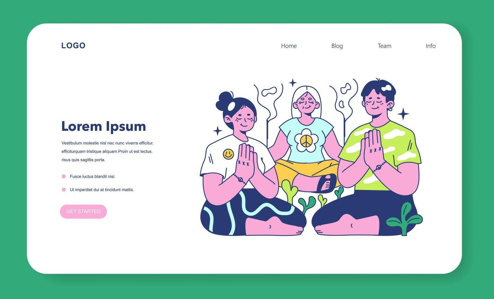 Retreat web banner or landing page. Character meditating in lotus position vector