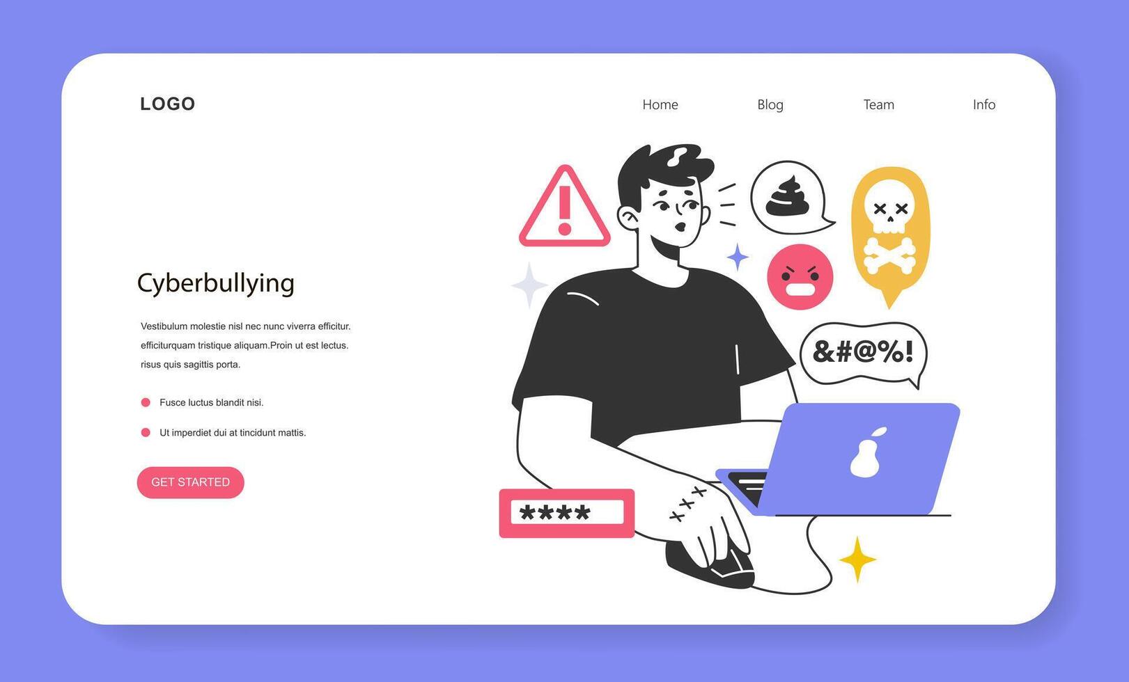 Cyberbullying web banner or landing page. Online harassment with unfriendly, vector