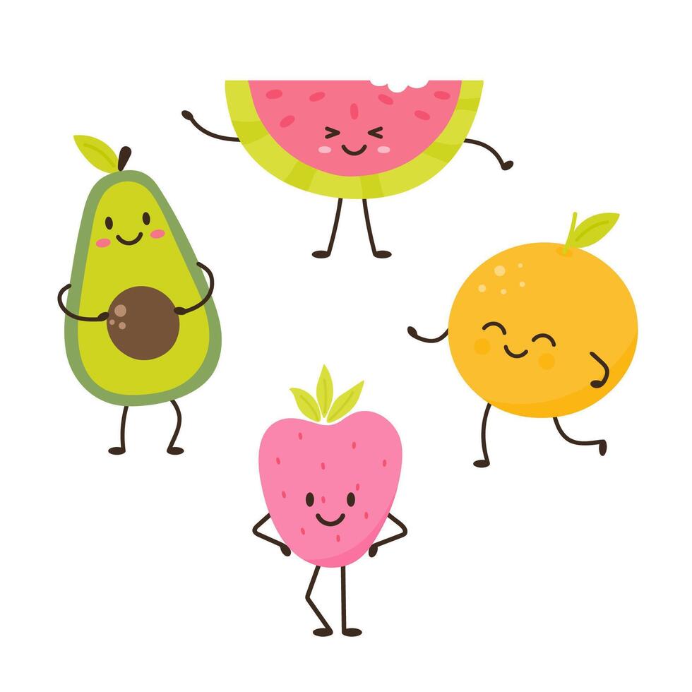 Summer funny fruit and berry characters vector