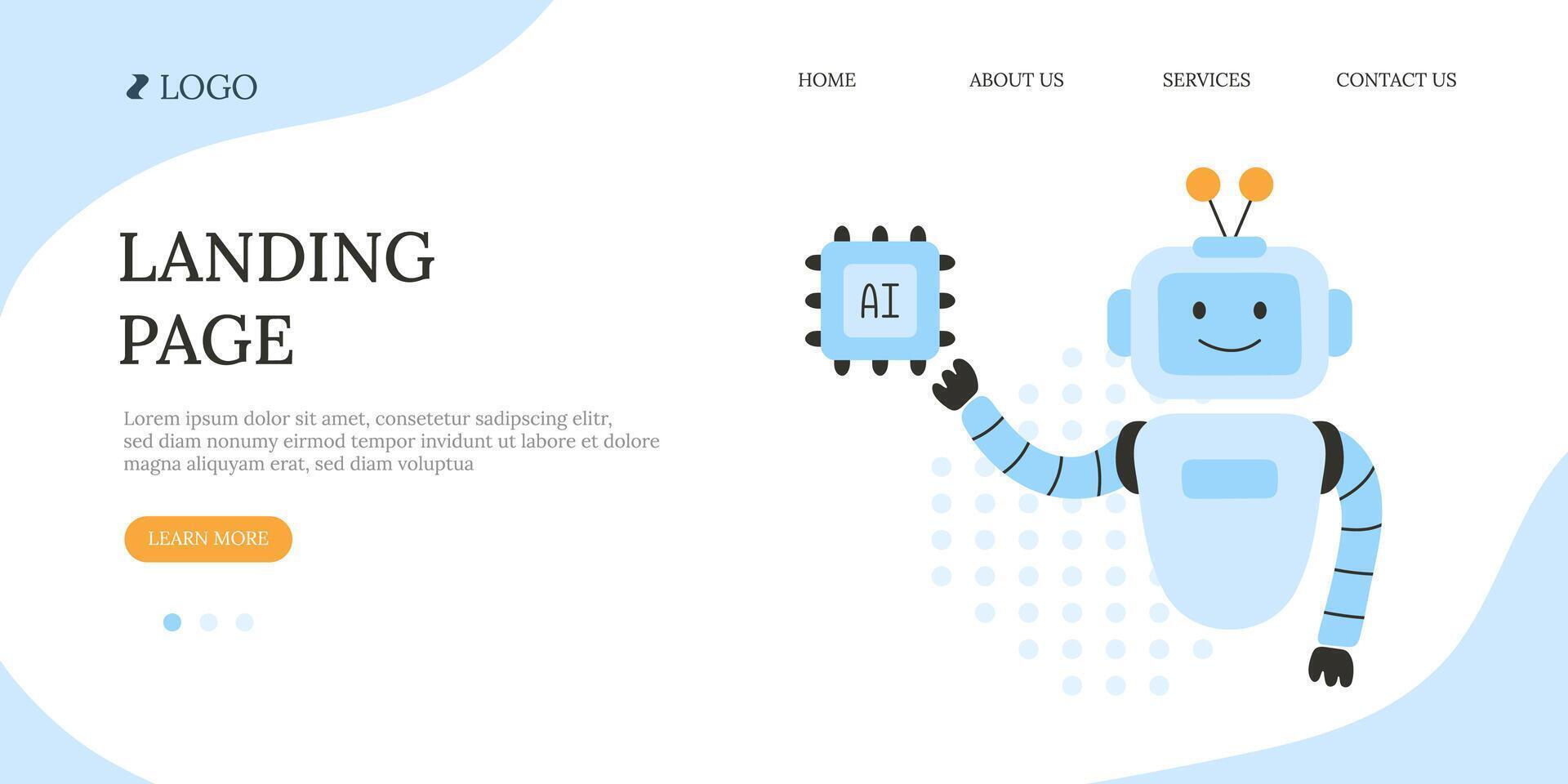AI robot landing page template vector