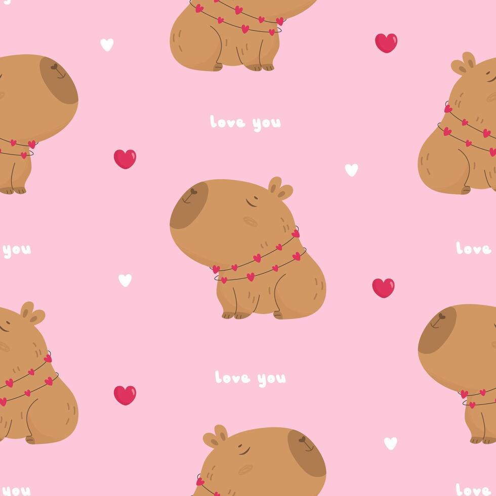 Seamless pattern with cute lovely capybara vector