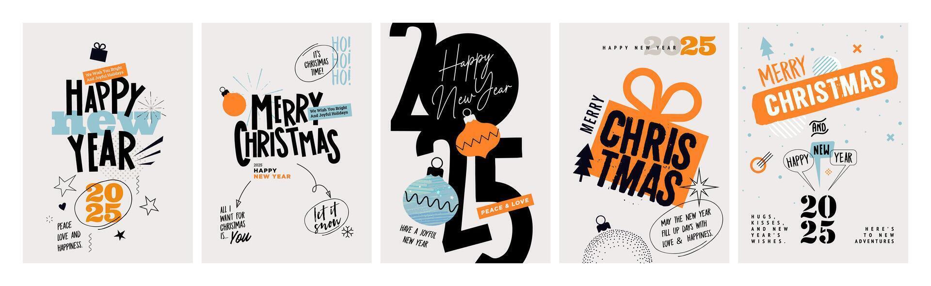 Set of Christmas and New Year Cards. illustration concepts for graphic and web design, social media banner, marketing material. vector