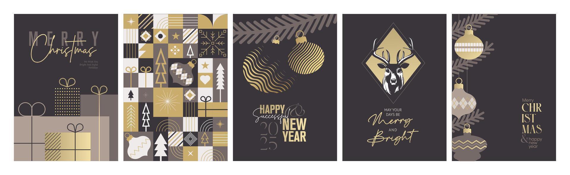 Merry Christmas and Happy New Year greeting cards. illustration concepts for background, greeting card, party invitation card, website banner, social media banner, marketing material. vector