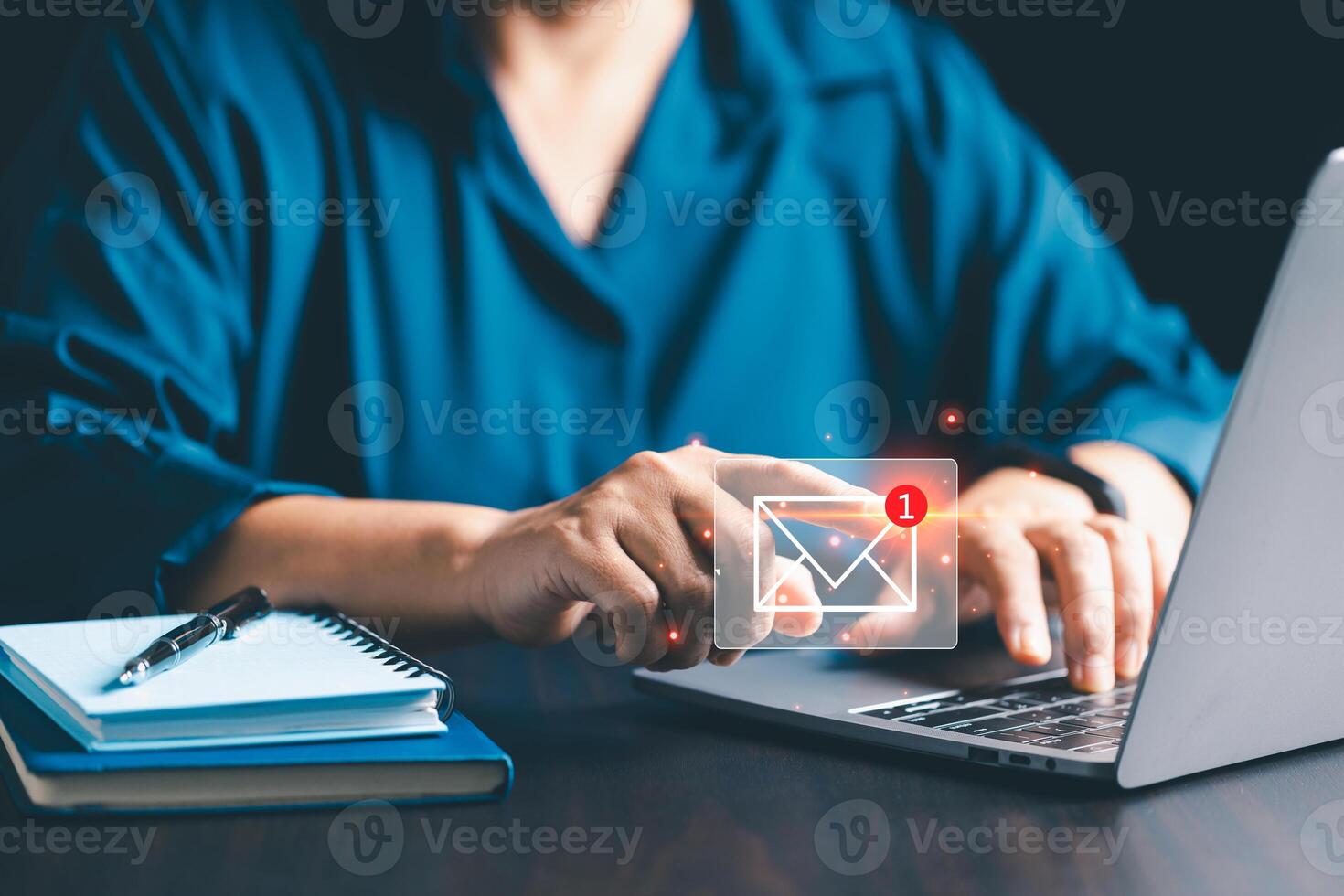Company uses email marketing to send out engaging newsletters and promotional content through electronic mail in cyberspace, reaching customers online. email, mail, content, marketing, newsletter. photo