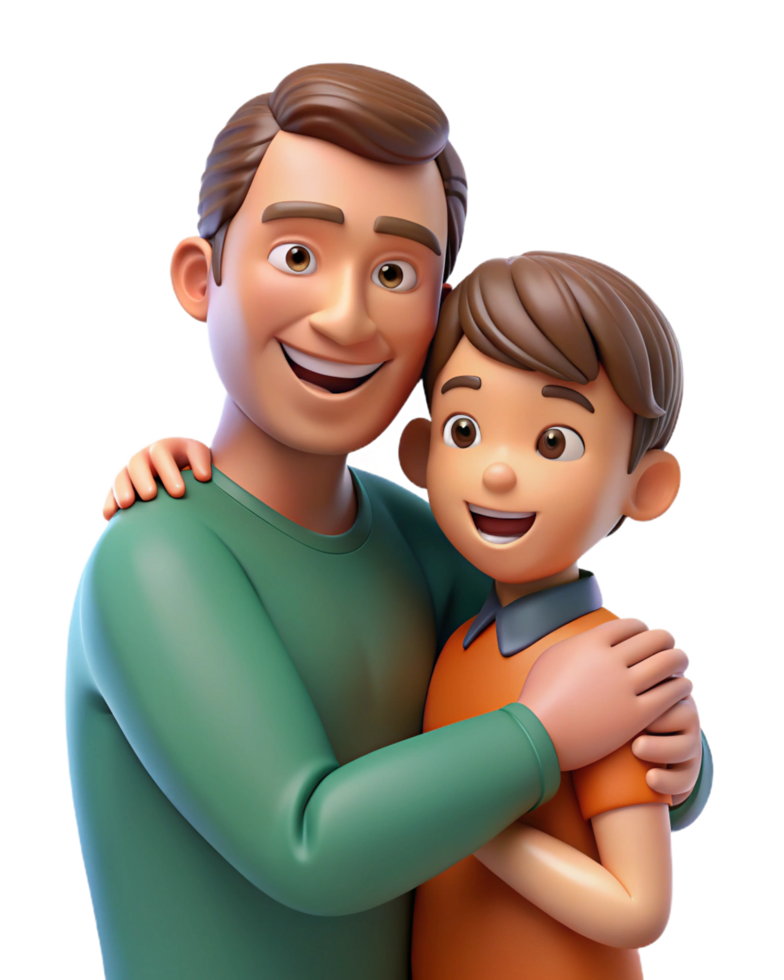 Father and Son Hugging with Beaming Smiles png