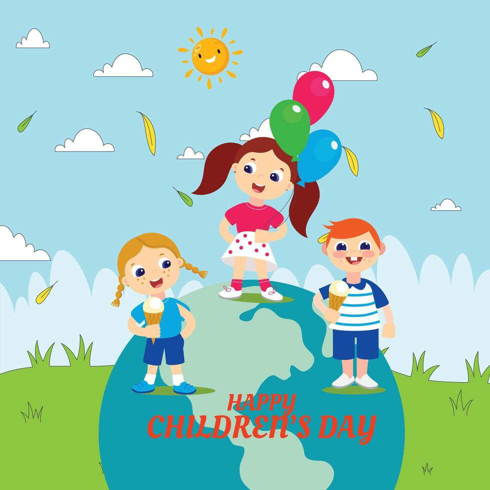 International Children's Day background with happy children vector