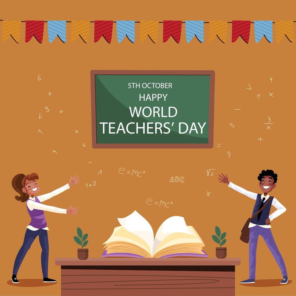Happy teacher's day cartoon character flat design background Education template. vector