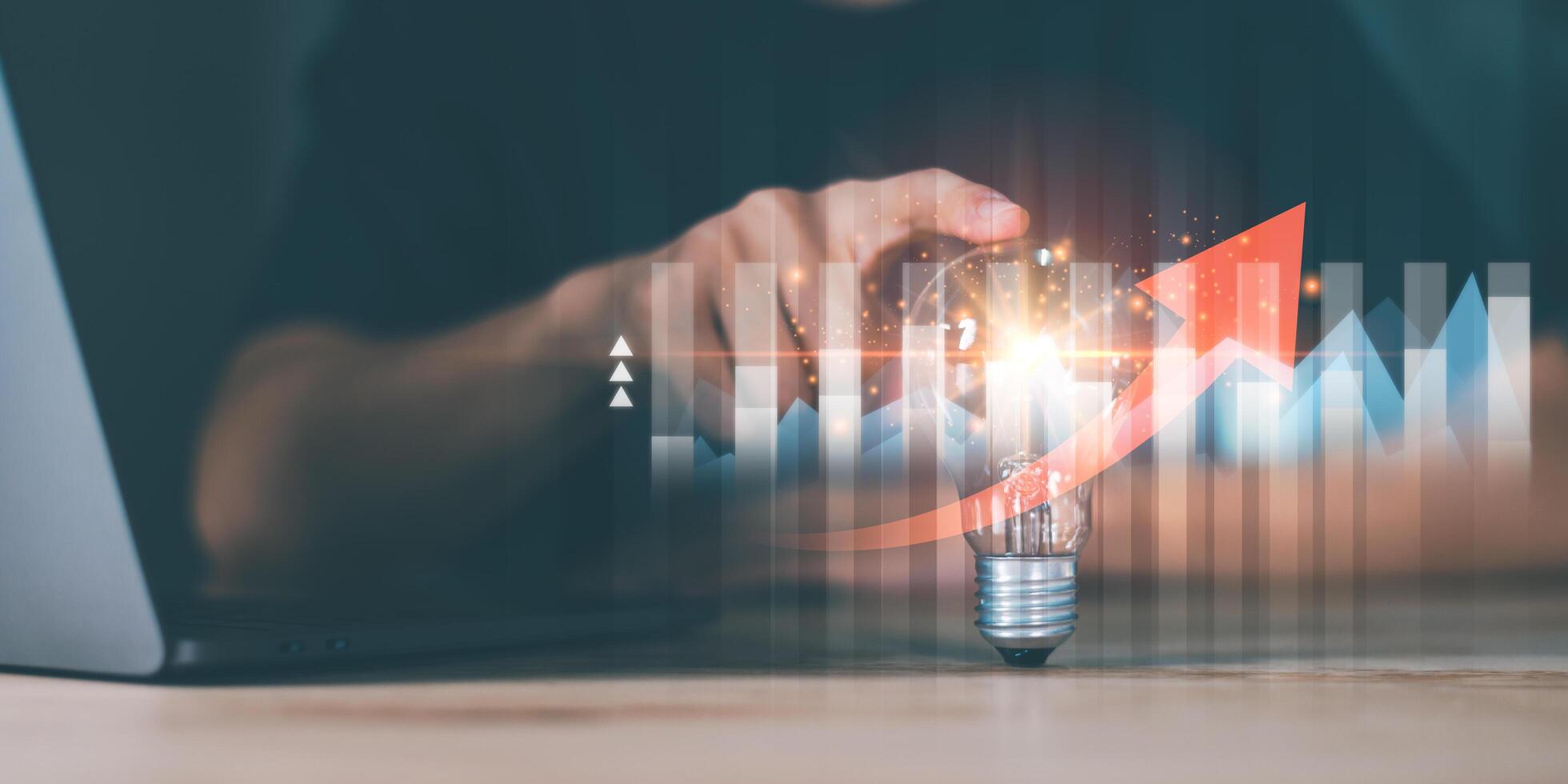 Businessman showing business growth and success graph ,concept of progress in development, financial efficiency and investment with business strategy for goals and opportunities in the industry future photo